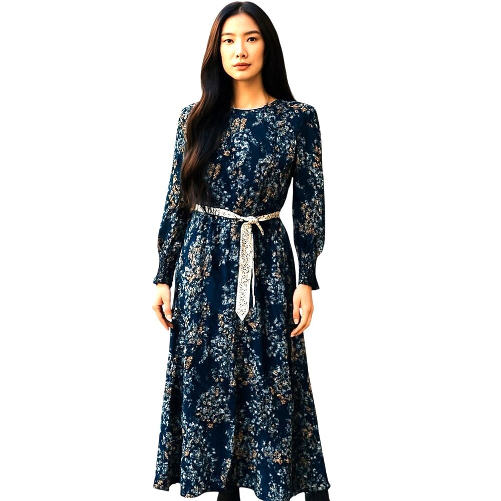 Misa Floral Wrap Chiffon V Neck Dress Long Sleeve Midi Dress Size XS NWOT